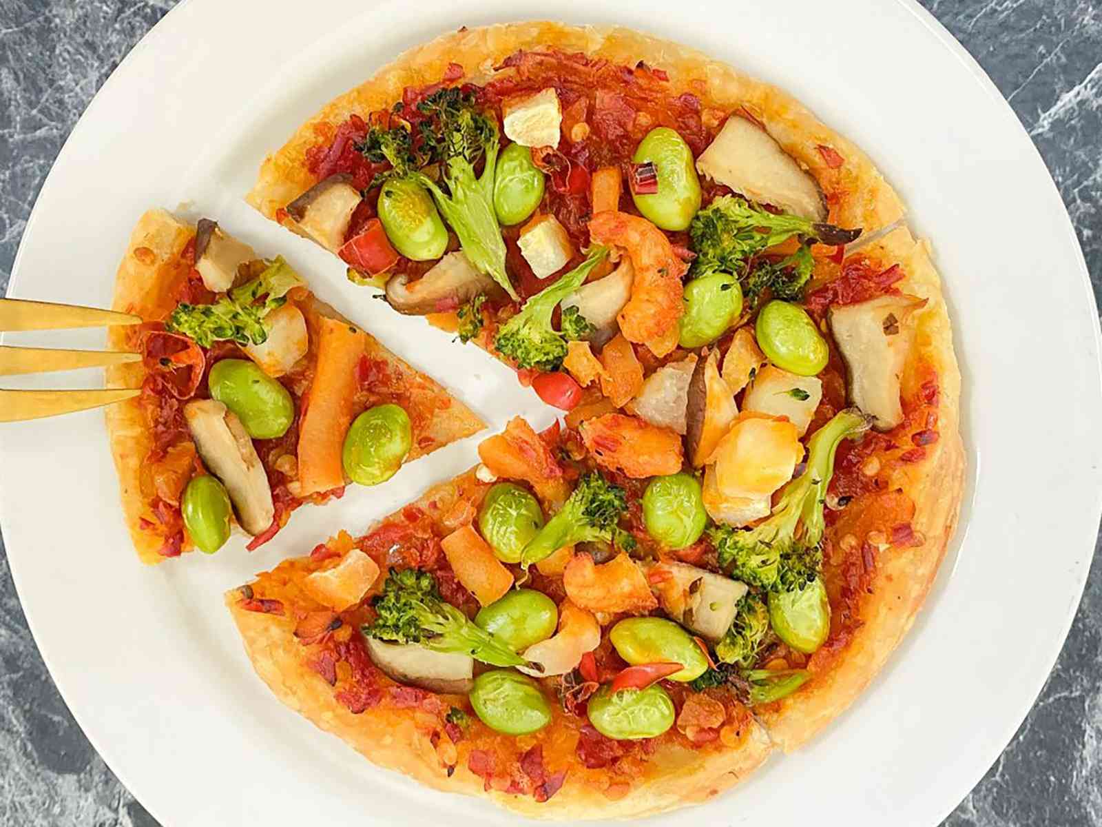 Spicy Seafood Veggie Pizza Out From Oven